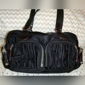 MZ Wallace Shoulder Bag, Black Nylon, Leather Trim.